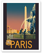 Paris - Place de La Concorde Fountain - Chemins de fer de Paris-Lyon-Méditerranée Railway (PLM) - Giclée Art Prints & Posters