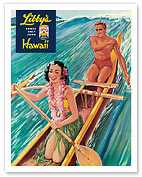 Surfing on Outrigger Canoe, Libby's Pineapple Hawaii - Fine Art Prints & Posters