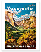 Yosemite - United Air Lines - Yosemite Falls and Yosemite National Park - Giclée Art Prints & Posters