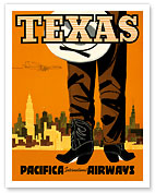 Texas - Pacifica International Airways - Cowboy - c. 1960 - Fine Art Prints & Posters