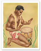 Hawaiian Kneeling Drummer - Fine Art Prints & Posters