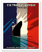 Atlantique Pacifique Méditerranée (Atlantic Pacific Mediterranean) - Compagnie Générale Transatlantique - French Line Flag - Fine Art Prints & Posters