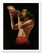 Hawaiian Conch Shell Blower - Giclée Art Prints & Posters