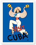Visit Cuba - Native Cuban Dancer with Maracas - Giclée Art Prints & Posters