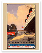 Paris - Havre - New York - French State Railways - Train at the Harbor with Cruise Ship - Fine Art Prints & Posters