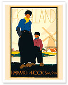 Holland - Harwich-Hook Service Netherlands - London & North Eastern Railway (LNER) - Windmill - Giclée Art Prints & Posters