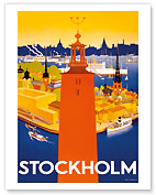 Stockholm - Sweden - Port of Stockholm and City Hall - Giclée Art Prints & Posters