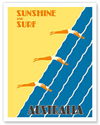 Australia - Sunshine and Surf - 3 Women Diving - Fine Art Prints & Posters