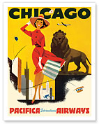 Chicago the Windy City - Pacifica International Airways - c. 1950's - Giclée Art Prints & Posters