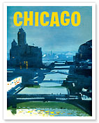 Chicago, USA - Bridges over the Chicago River - c. 1960's - Fine Art Prints & Posters