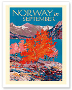 Norway in September - Fjord Autumn Fall - Norwegian State Railways - Giclée Art Prints & Posters