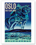Oslo, Norway - 900 Years 1950 - Viking on Icelandic Horse - Fine Art Prints & Posters