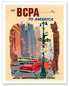 New York City - 5th Avenue and 42nd Street - Fly BCPA to America - British Commonwealth Pacific Airline - Fine Art Prints & Posters