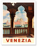 Venezia (Venice), Italy - Gondolas on Grand Canal - St. Mark's Basilica (Basilica di San Marco) - Giclée Art Prints & Posters