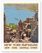 New York, USA - The Upper Bay from Lower Manhattan - New York Harbor - New York Central System - Giclée Art Prints & Posters