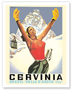 Breuil - Cervinia, Italy - Skier at Alpine Ski Resort - Valle D'Aosta (Aosta Valley) - Giclée Art Prints & Posters