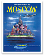 New York Direct to - Moscow, Russia - Sabena Belgian World Airlines - Fine Art Prints & Posters