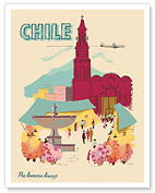 Chile - Plaza de Armas & Metropolitan Cathedral - Santiago - PANAGRA (Pan American Grace Airways) - Giclée Art Prints & Posters