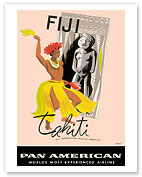 Fiji Tahiti - Dancing Native and Statue - Pan American World Airways - Fine Art Prints & Posters