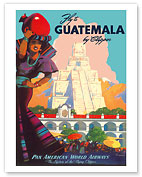 Guatemala by Clipper - Pan American World Airways - Tikal Mayan Ruins - Giclée Art Prints & Posters