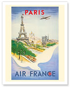 Paris - Eiffel Tower, Notre Dame Cathedral and Basilica of the Sacred Heart (Sacré-Cœur) c.1947 - Fine Art Prints & Posters