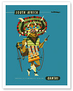 South Africa - African Native Costumed Dancer - Qantas Empire Airways (QEA) - Giclée Art Prints & Posters