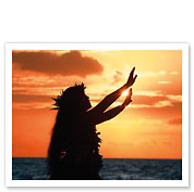 To Ask A Blessing, Hawaiian Hula Dancer at Sunset - Fine Art Prints & Posters