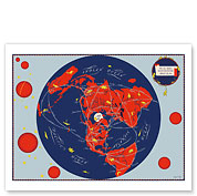 Map of the World - Our New Neighbors - Global Air Routes - Western Air Lines - Giclée Art Prints & Posters