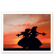 Hula Sisters, Hawaiian Hula Dancers at Sunset - Fine Art Prints & Posters