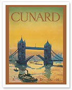 Tower Bridge, England - Cunard Line - Front Cover Passenger List T.S.S. Tuscania - c. 1926 - Fine Art Prints & Posters