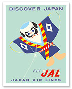 Discover Japan - Fly Japan Air Lines (JAL) - Japanese Samurai Kite - Fine Art Prints & Posters