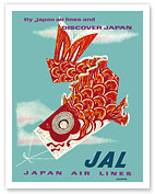 Discover Japan - Fly Japan Air Lines (JAL) - Japanese Koinobori (Carp Streamer) - Fine Art Prints & Posters