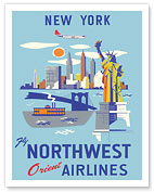 New York - USA - Manhattan - Fly Northwest Orient Airlines - Giclée Art Prints & Posters