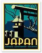 Japanese Government Railways - Night Twilight Shrine Cherry Blossom - Giclée Art Prints & Posters