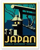 Japanese Government Railways - Night Twilight Shrine Cherry Blossom - Fine Art Prints & Posters