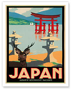 Japanese Government Railways - Hakone Shrine, Lake Ashi, Japan - Giclée Art Prints & Posters