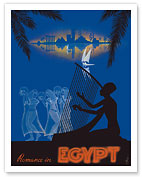 Romance in Egypt - Love on the Nile River - Ancient Egyptian Harp Player, Dancing Girls - Fine Art Prints & Posters