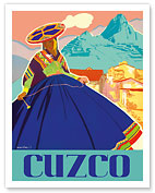 Cuzco, Peru - Machu Picchu - Peruvian Woman in Native Dress with Andean Drop Spindle - Giclée Art Prints & Posters