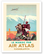 Casablanca, Morocco - by (Le Maroc Par) Air Atlas - Moroccan Horse Rider - c. 1950 - Fine Art Prints & Posters