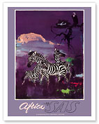 Africa - Zebras - Mount Kilimanjaro - SAS Scandinavian Airlines System - Fine Art Prints & Posters