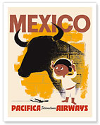 Mexico - Bull and Boy Matador - Pacifica International Airways - c. 1950's - Fine Art Prints & Posters