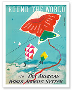 Round the World - Kites - via Pan American World Airways - Fine Art Prints & Posters