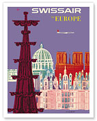 To Europe - Swissair - Switzerland - Cathedrals - Fine Art Prints & Posters