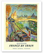 Paris - Discover France by Train - La Rive Gauche (Left Bank of the Seine River) - Montparnasse - French National Railroads - Giclée Art Prints & Posters