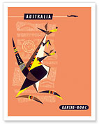 Australia - Kangaroo and Baby (Joey) - Australian Aboriginal Art - Qantas and BOAC - Giclée Art Prints & Posters