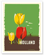 Holland - Dutch Tulips and Windmill - c. 1948 - Fine Art Prints & Posters