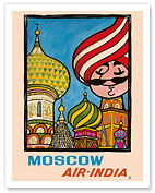 Moscow, Russia - Air India - Saint Basil's Cathedral - Air India's Mascot Maharajah - Fine Art Prints & Posters