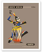 South Africa - Native African Drummer - Qantas Empire Airways (QEA) - Giclée Art Prints & Posters