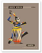 South Africa - Native African Drummer - Qantas Empire Airways (QEA) - Fine Art Prints & Posters