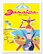 Jamaica - West Indies - Caribbean - Jamaican Beach Fruit Vendor on Donkey - Fine Art Prints & Posters